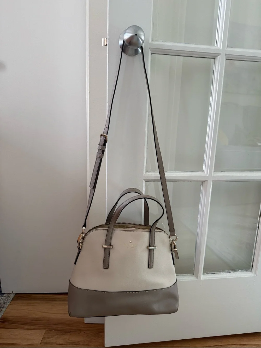 kate spade Two-Tone Cream & Taupe Satchel with Gold Hardware
